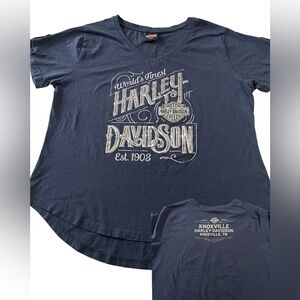 Metallic Silver Knoxville TN Harley Davidson Top Shirt Navy Blue Ladies XL